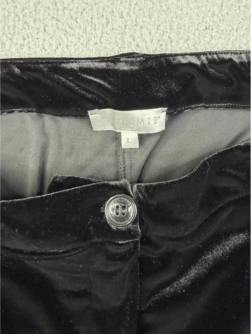 Anatomie Stretch Velvet Slim Leg Black Pants Women's L (34x29) High Rise - Picture 9 of 15